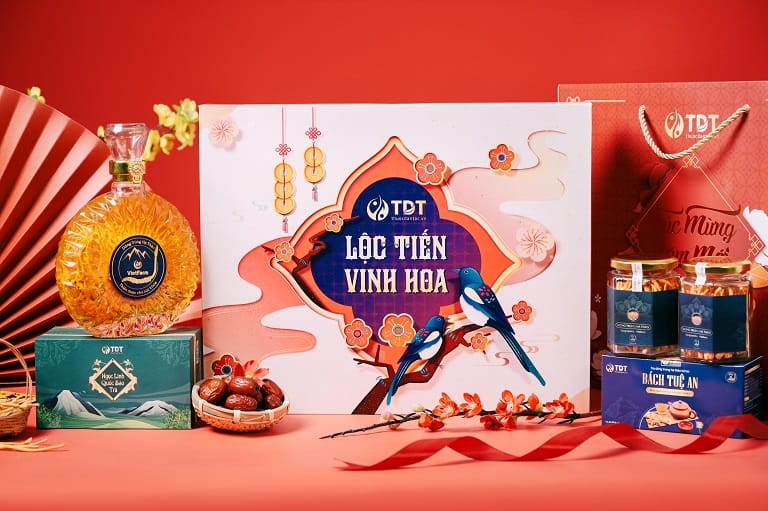 Set quà Tết Lộc Tiến Vinh Hoa ý nghĩa, sang trọng từ đông trùng hạ thảo, sâm Ngọc Linh