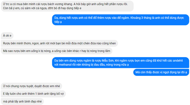 Phản hồi trực tiếp của người dùng sau khi sử dụng rượu đông trùng hạ thảo Bách Vương Khang